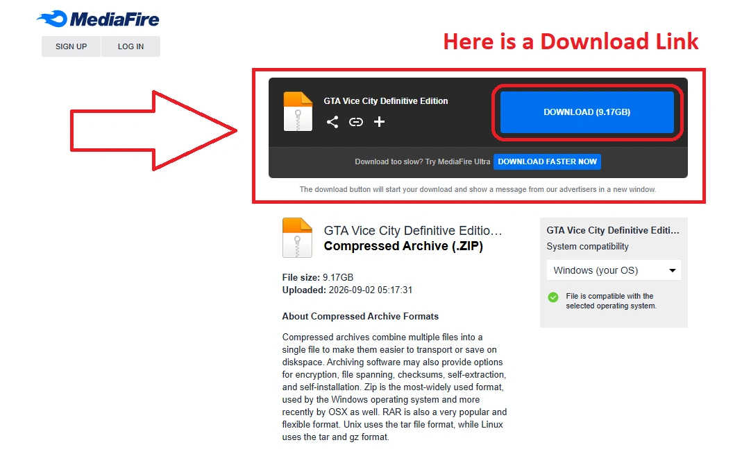 Screenshots showing how to download zip files from mediafire